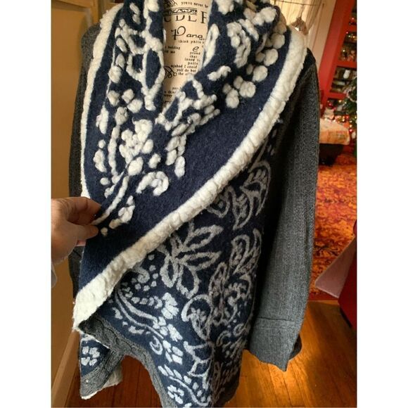 Anthropologie Sleeping on Snow Navy White Gray Open Cardigan Sweater - Picture 4 of 10